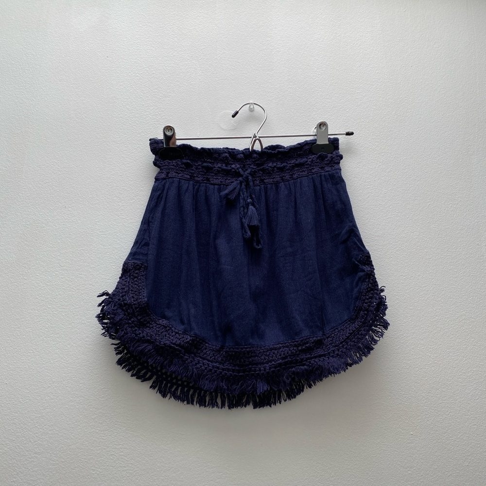 Aerie - Deep Blue Lace Crochet with Tassles Mini Skirt